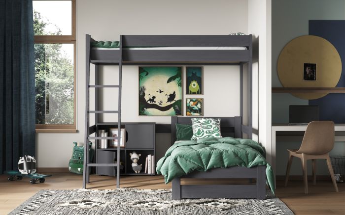 Noomi Tera Single High Sleeper With Small Double L Shaped Bed - Colour Options Available - White or Grey