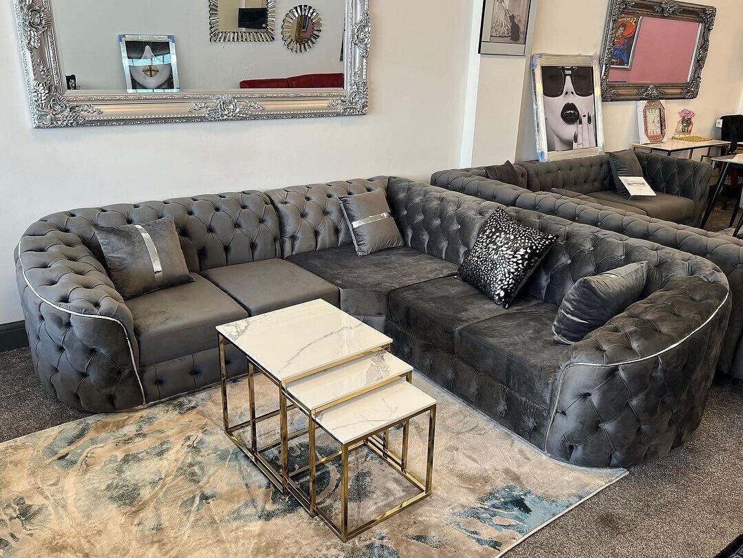 Toro Sofa Set - 3+2+Arm Chair & Corner Options - Available in Black & Gold or Grey & Silver
