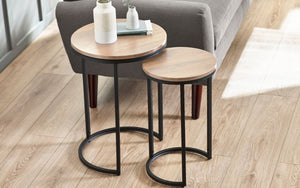 Tribeca Round Nesting Side Tables - Sonoma Oak or Walnut - 40cm D x 40cm W x 55cm H