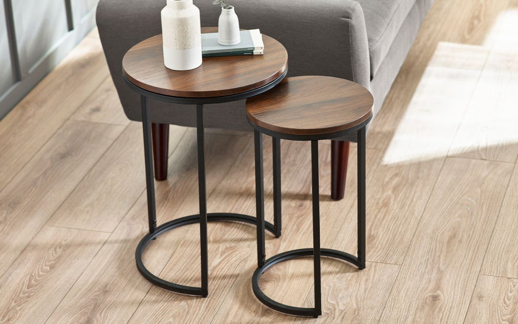 Tribeca Round Nesting Side Tables - Sonoma Oak or Walnut - 40cm D x 40cm W x 55cm H