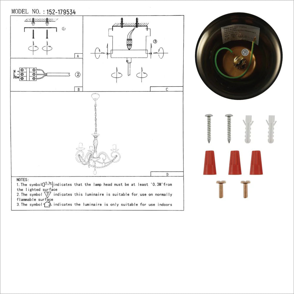 Piscis Antique Brass Finishing Metal Body French Candle Vintage Crystal Ceiling Light E14 - Available in 3, 5 & 8 Candle