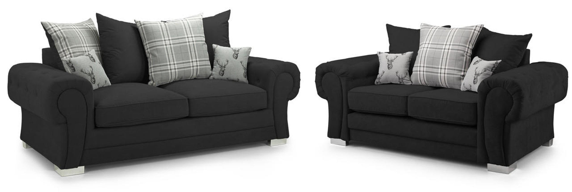 Varona Scatterback/Fullback Sofa - Black or Grey - Available Large Corner, RHF/LHF Corner, 3 Seater, 2 Seater, Swivel Chair, Armchair Or Sofa Bed
