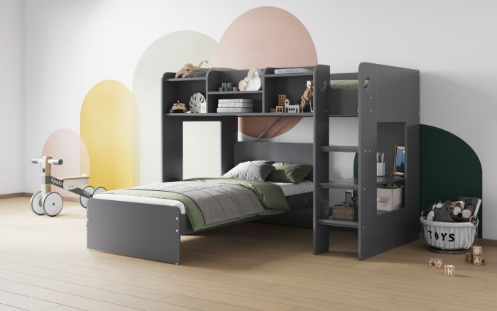 Wizard Junior L-Shaped Bunk Bed - Available in Grey or White