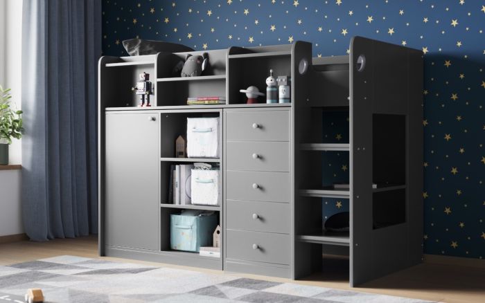 Wizard juniour High Sleeper Storage Station Bed - Available in White or Grey