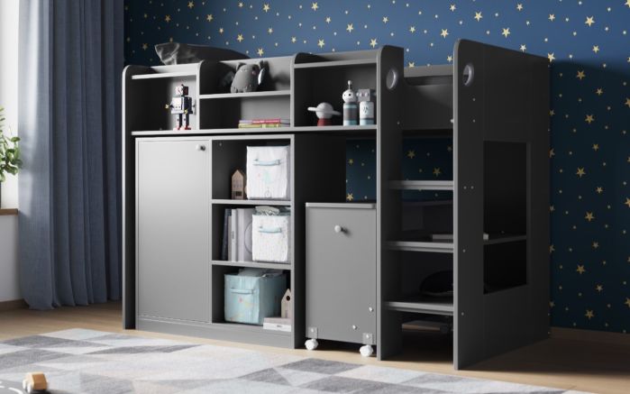 Wizard juniour High Sleeper Work-Station Bed - Available in White or Grey