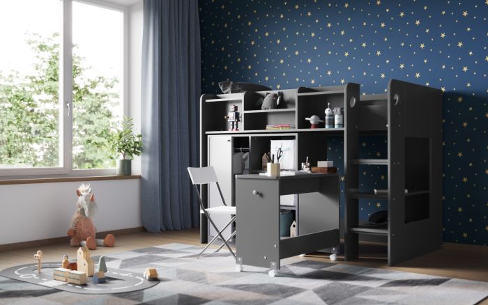 Wizard juniour High Sleeper Work-Station Bed - Available in White or Grey