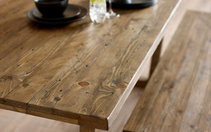 Woburn Rustic Dining Table With Optional Bench - RECYCLED/RECLAIMED Pine - Colour Cashew