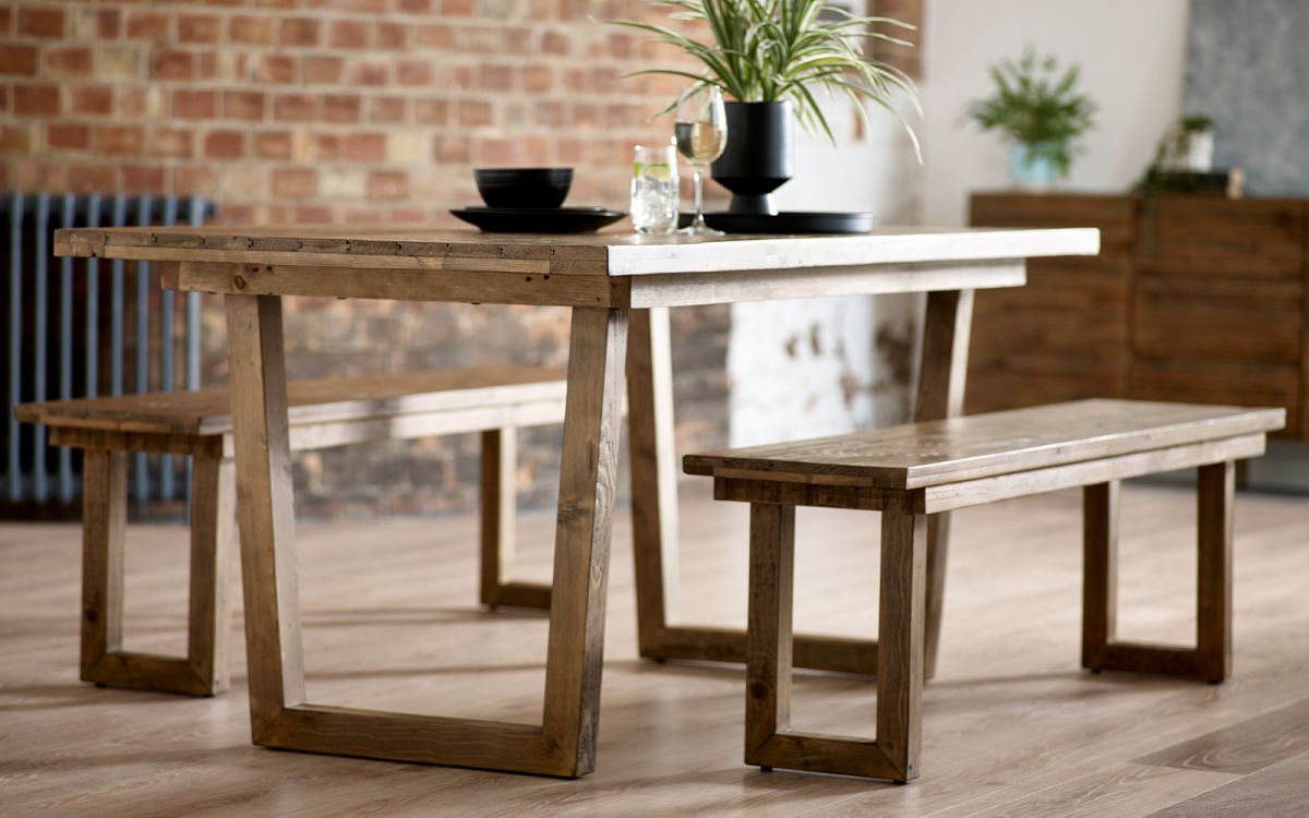 Woburn Rustic Dining Table With Optional Bench - RECYCLED/RECLAIMED Pine - Colour Cashew