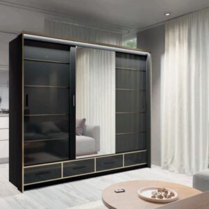 Sydney High Gloss Wardrobe - Available in Black & Gold, White & Gold Or Grey & Gold