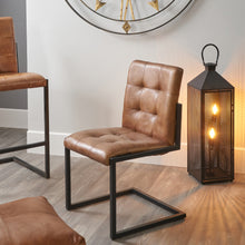 Load image into Gallery viewer, Arlo Leather &amp; Iron Buttoned Chair - Steel Grey &amp; Brown
