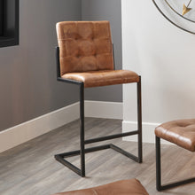 Load image into Gallery viewer, Arlo Leather &amp; Iron Buttoned Bar Stool - Steel Grey &amp; Brown
