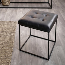 Load image into Gallery viewer, Arlo Leather &amp; Iron Buttoned Stool - Steel Grey &amp; Brown
