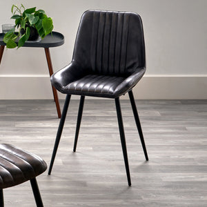 Angelo Leather & Iron Retro Dining Chair K/D - Available in Black, Sapphire Blue, Dove Grey & Blush Pink