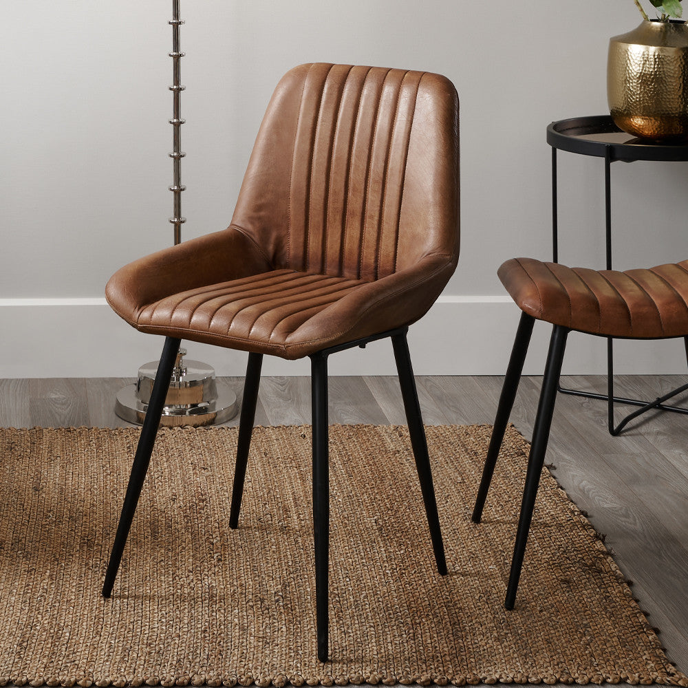 Angelo Leather & Iron Retro Dining Chair K/D - Available in Black, Sapphire Blue, Dove Grey & Blush Pink