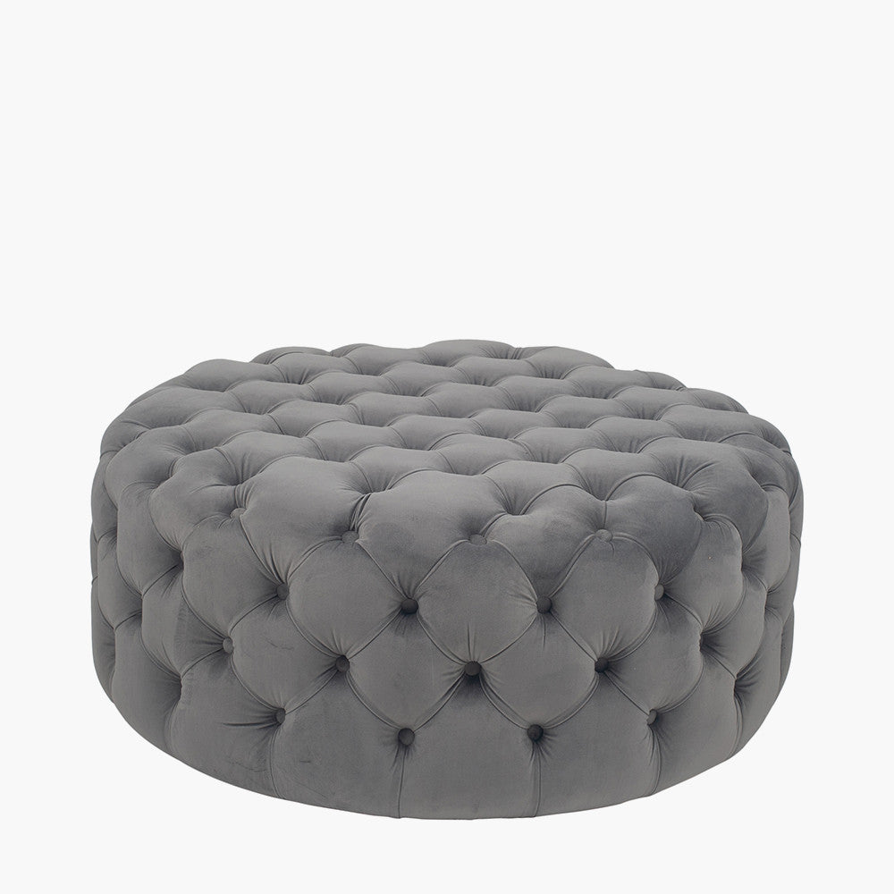 Vittoria Velvet Round Buttoned Pouffe - Available in Dove Grey, Blush Pink, Rasberry, Black & Sapphire Blue