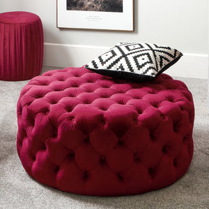 Vittoria Velvet Round Buttoned Pouffe - Available in Dove Grey, Blush Pink, Rasberry, Black & Sapphire Blue