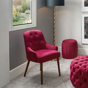 Antoinette Velvet Dining Chair Walnut Effect Legs - Available in Rasberry, Black & Forest Green