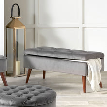 Load image into Gallery viewer, Pelagia Velvet Buttoned Bench with Storage - Available in Dove Grey &amp; Tabacco
