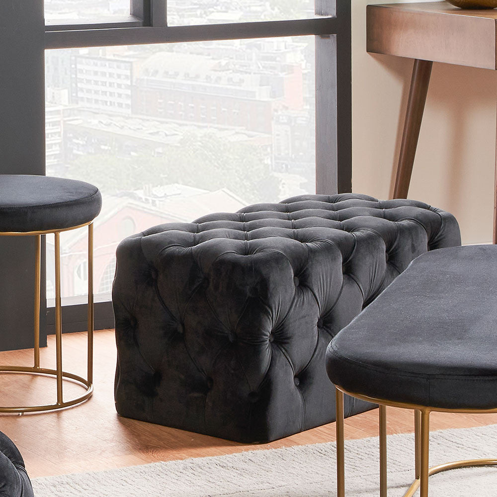 Velvet Buttoned Rectangular Ottoman - Available in Forest Green, Rasberry, Dove Grey, Sapphire Blue, Blush Pink, Black