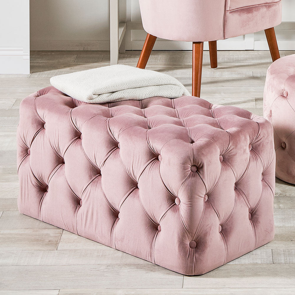Velvet Buttoned Rectangular Ottoman - Available in Forest Green, Rasberry, Dove Grey, Sapphire Blue, Blush Pink, Black