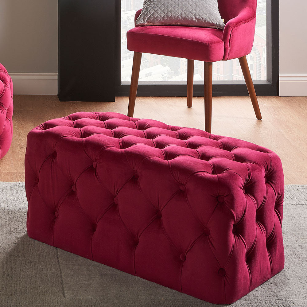 Velvet Buttoned Rectangular Ottoman - Available in Forest Green, Rasberry, Dove Grey, Sapphire Blue, Blush Pink, Black