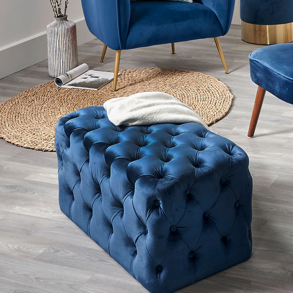 Velvet Buttoned Rectangular Ottoman - Available in Forest Green, Rasberry, Dove Grey, Sapphire Blue, Blush Pink, Black