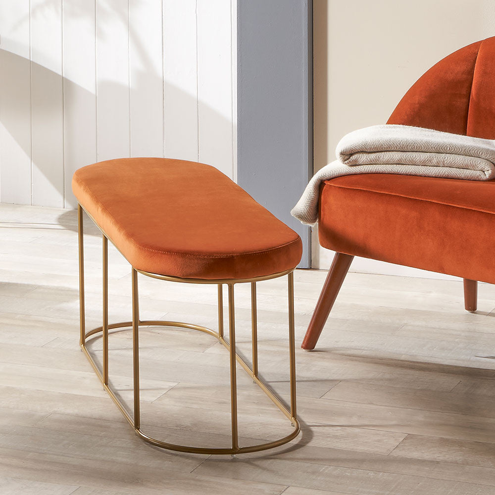 Nino Velvet Bench with Gold Metal Frame - Available in Black, Dove Grey & Tabacco