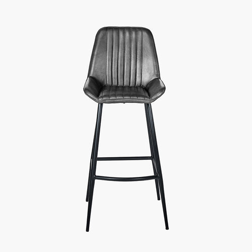 Angelo Leather and Iron Retro Bar Stool - Available in Steel Grey, Brown & Prussian Blue