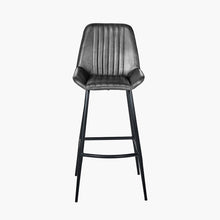 Load image into Gallery viewer, Angelo Leather and Iron Retro Bar Stool - Available in Steel Grey, Brown &amp; Prussian Blue
