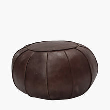 Load image into Gallery viewer, Giona Leather Round Pouffe - Available in Mahogany, Steel Grey &amp; Sage Green
