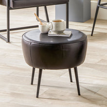 Load image into Gallery viewer, Donato Leather and Iron Stool - Available in Mahogany , Steel Grey &amp; Sage Green
