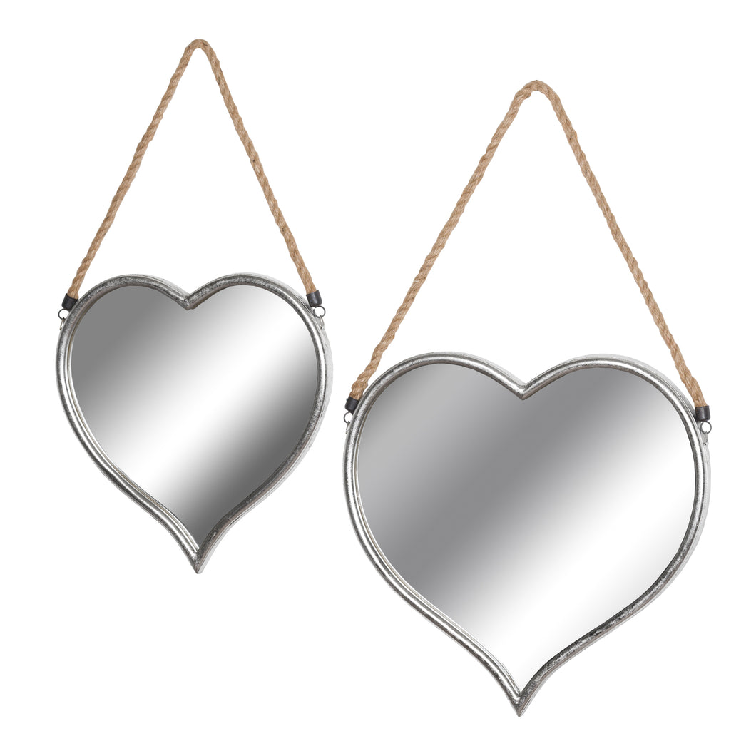 Set Of Two Heart Mirrors With Rope Detail
