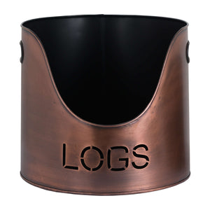 Copper Finish Logs And Kindling Buckets & Matchstick Holder
