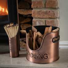 Load image into Gallery viewer, Copper Finish Logs And Kindling Buckets &amp; Matchstick Holder
