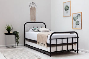 Henry Single Metal Bed Frame With Folding Guest Bed Trundle - Available in White or Black
