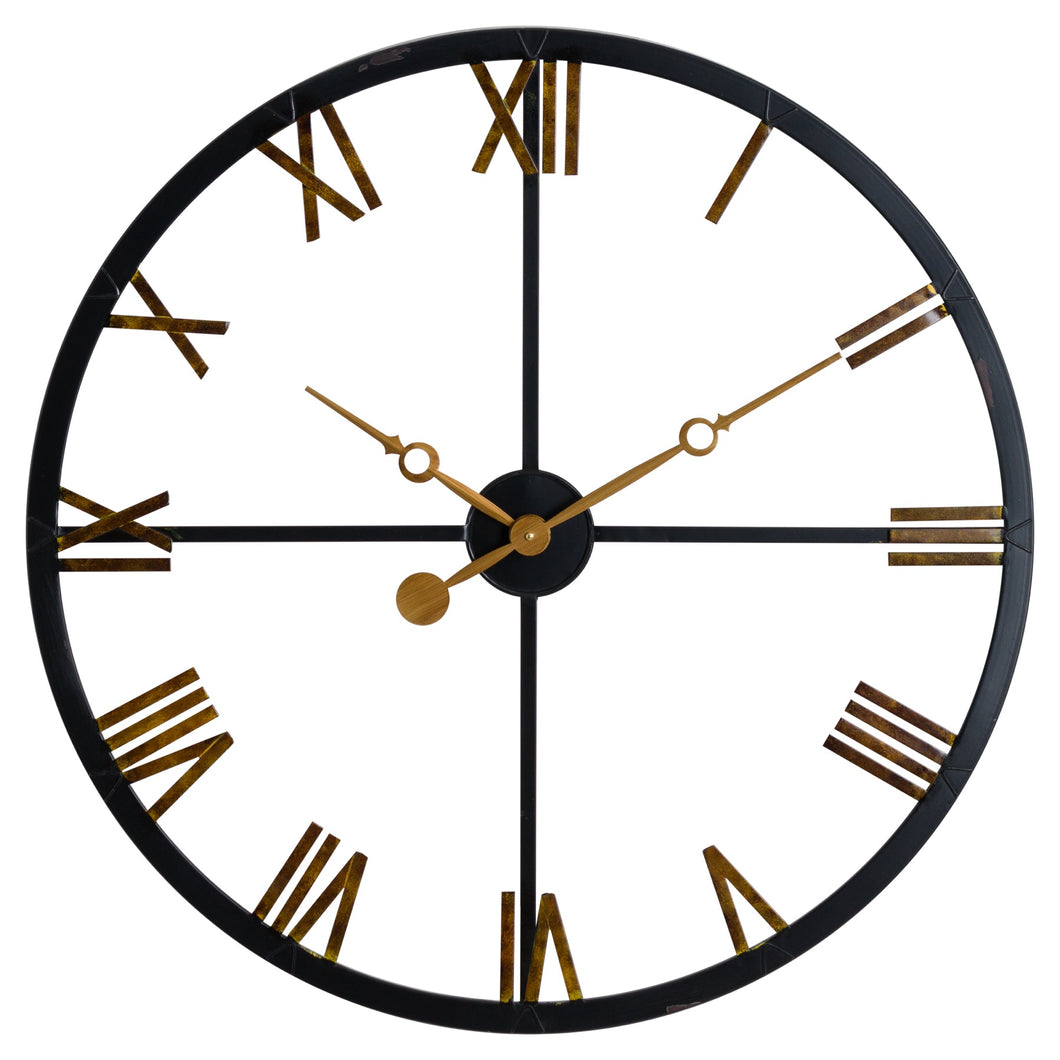 Distressed Black And Gold Skeleton Station Clock