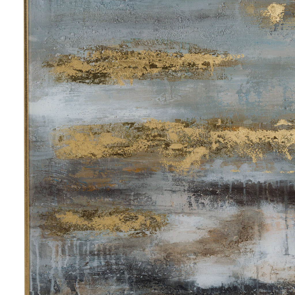 Glamorous Abstract Grey and Gold Glass Image with Gold Frame