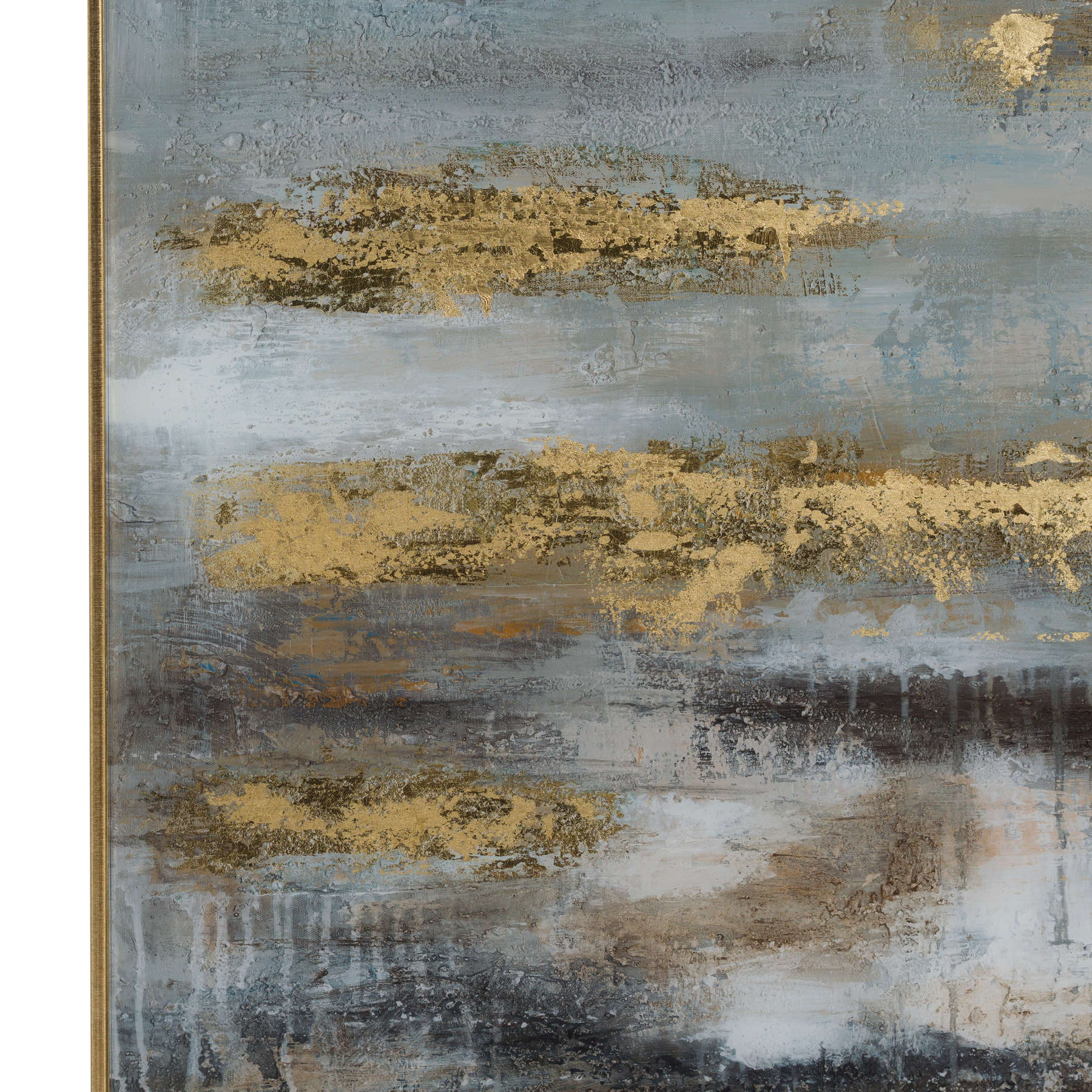Glamorous Abstract Grey and Gold Glass Image with Gold Frame
