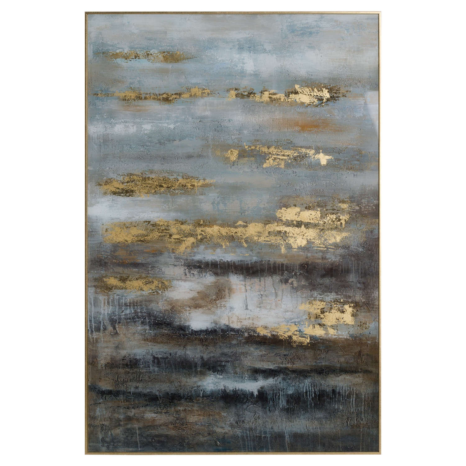 Glamorous Abstract Grey and Gold Glass Image with Gold Frame
