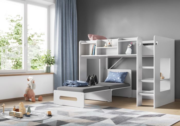 Wizard Junior Mid High Sleeper With Pull Out Futon - Futon Available Various Colour Options