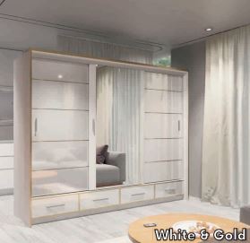 Sydney High Gloss Wardrobe - Available in Black & Gold, White & Gold Or Grey & Gold