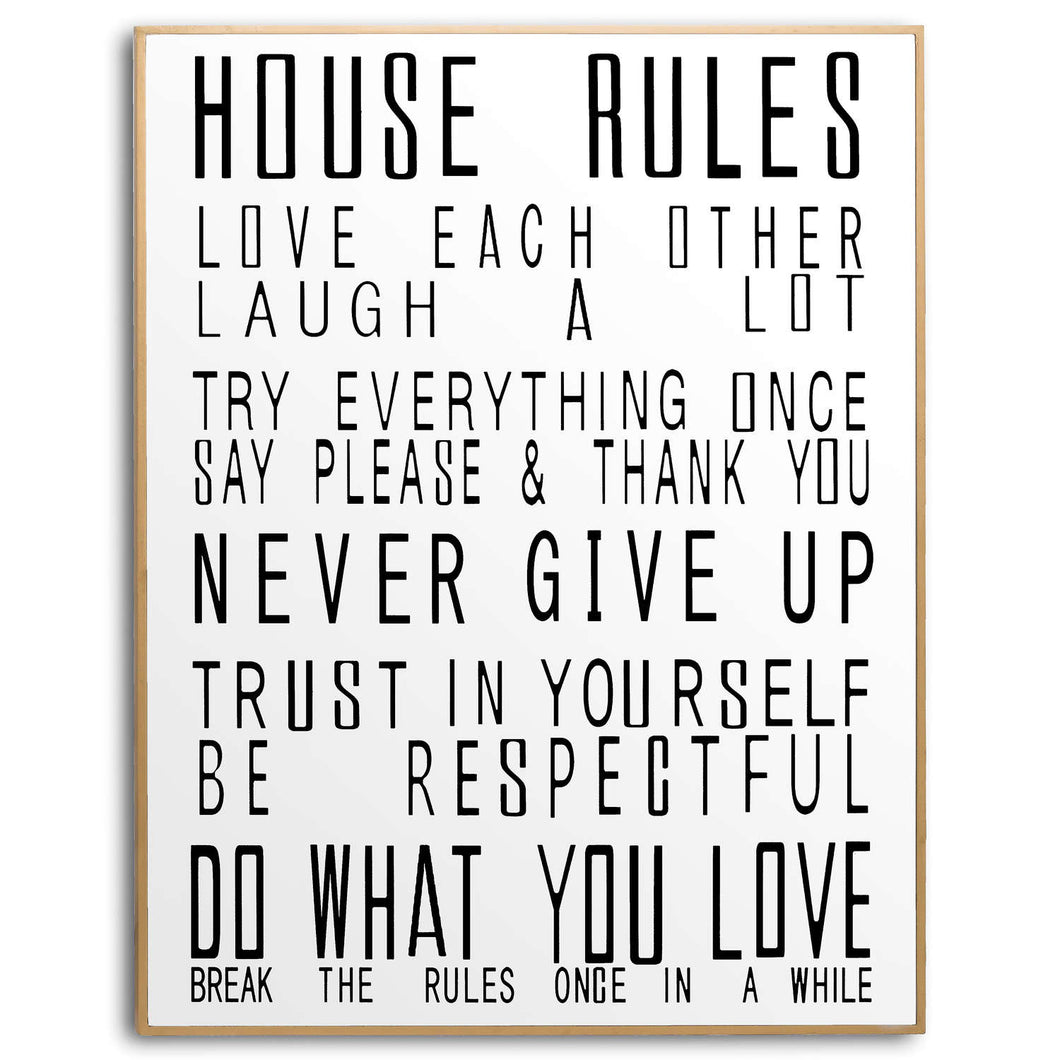 Large Glass House Rules Wall Art