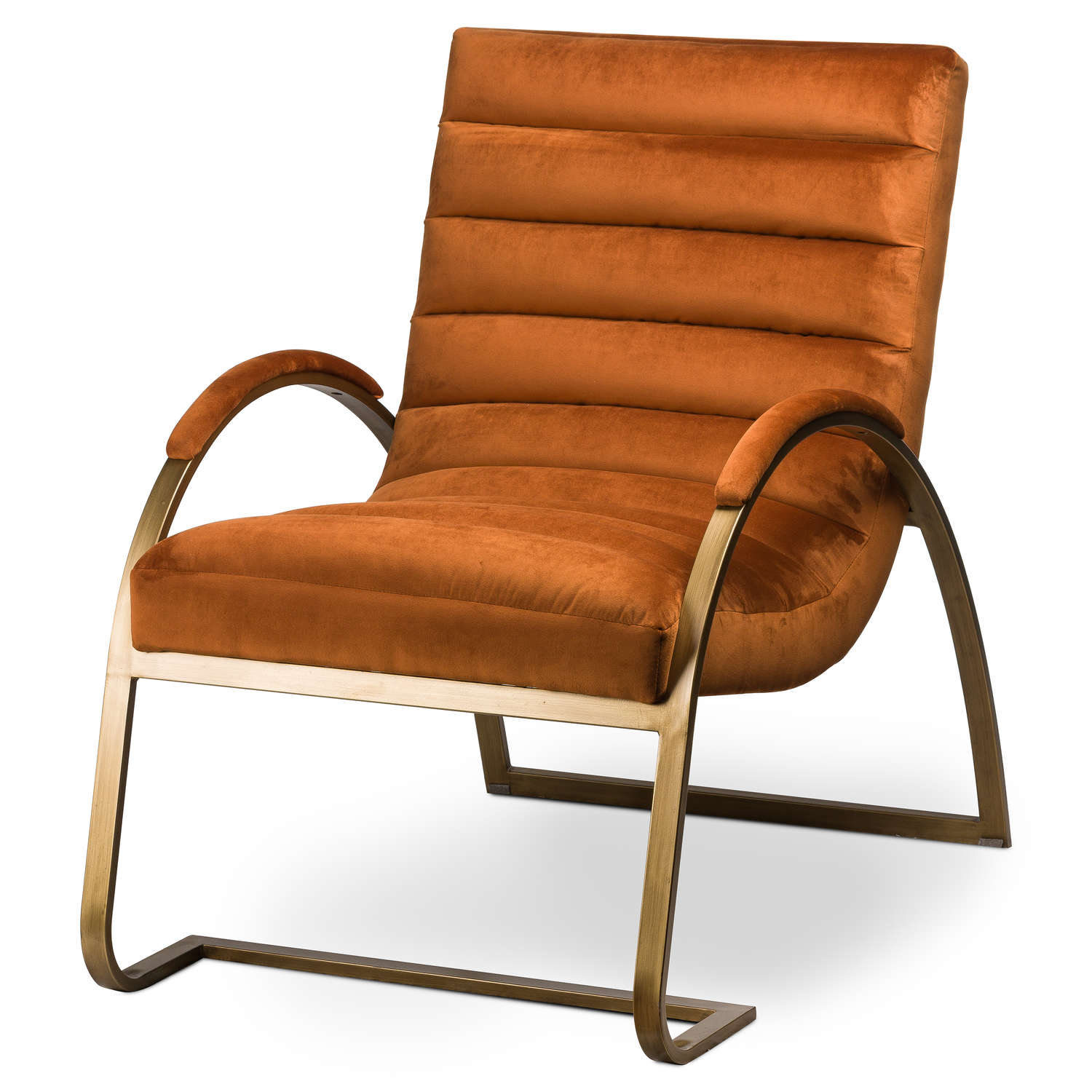 Burnt Orange And Brass Ribbed Ark Footstool - Chair Available