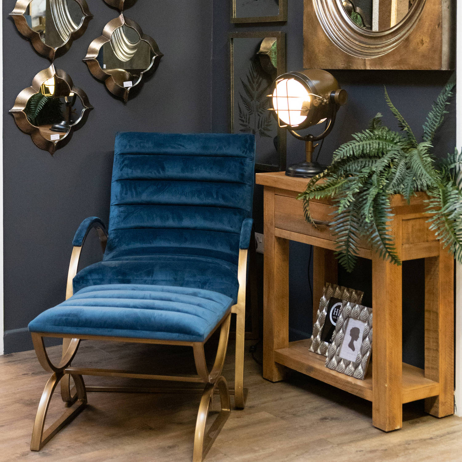 Navy And Brass Ribbed Ark Stool