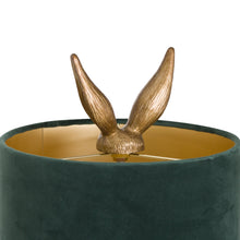 Load image into Gallery viewer, Antique Gold Hare Table Lamp With Green Velvet Shade
