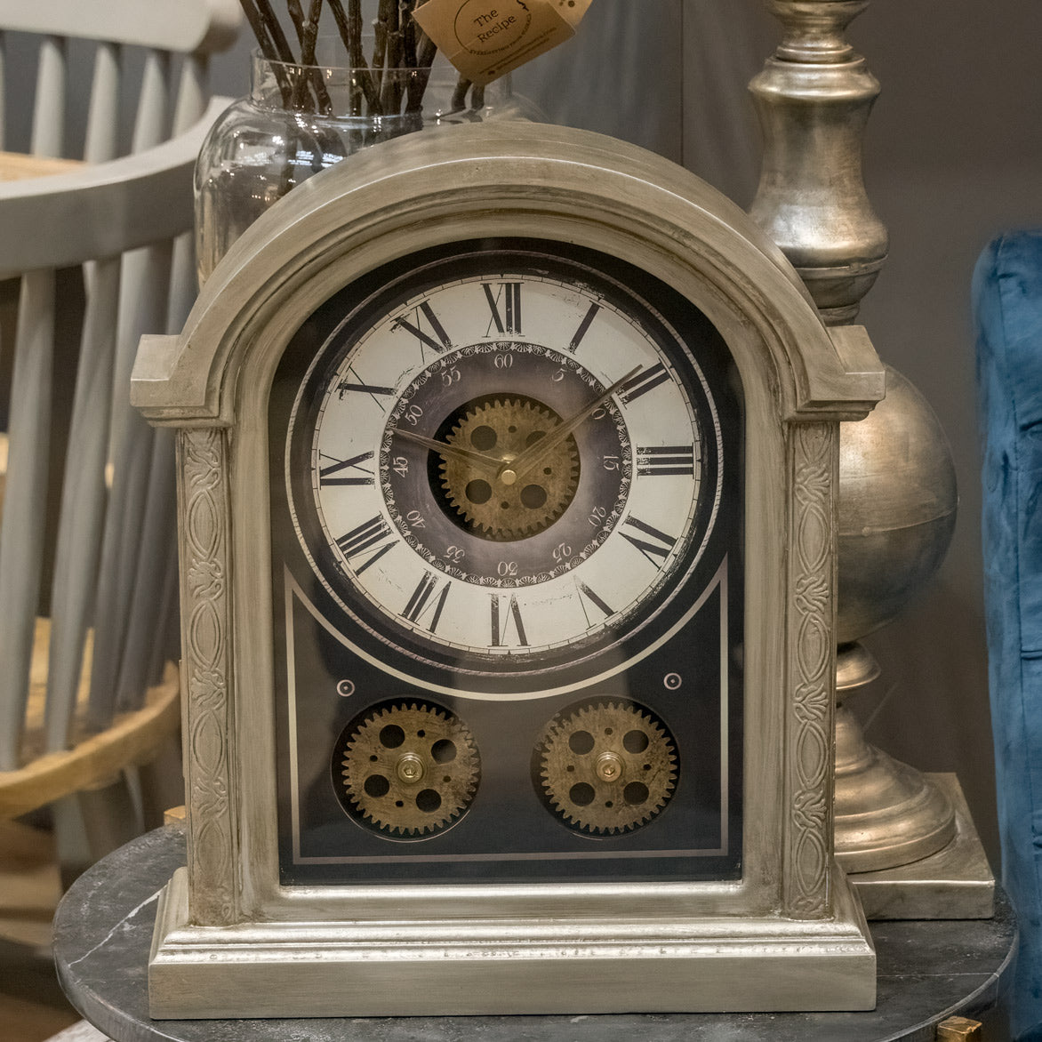 Antique Silver Mechanism Mantle Clock