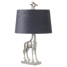 Load image into Gallery viewer, Silver Giraffe Table Lamp With Grey Velvet Shade
