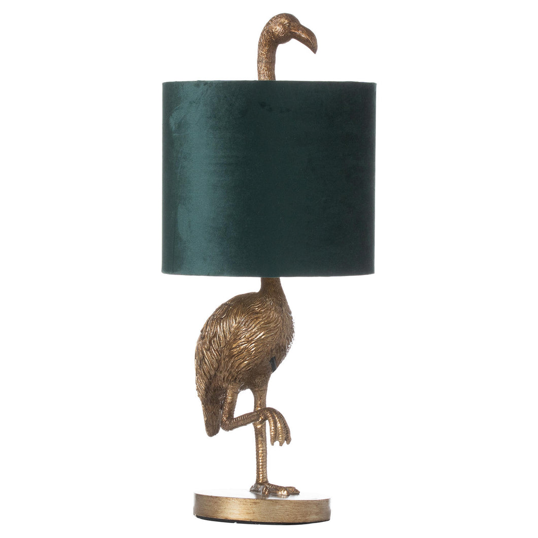 Florence The Flamingo Lamp With Emerald Velvet Shade