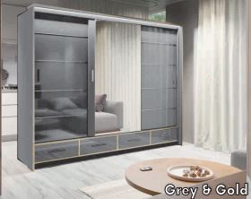 Sydney High Gloss Wardrobe - Available in Black & Gold, White & Gold Or Grey & Gold