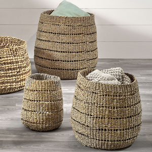 Woven Natural Seagrass S/3 Round Baskets